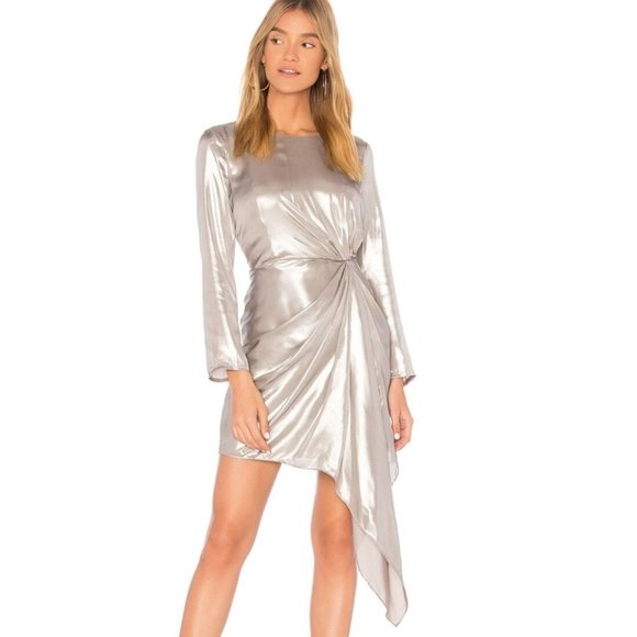Bardot Dresses & Skirts - Revolve Bardot Shimmer Dress size 6 Small Silver Metallic Long Sleeve Dress
